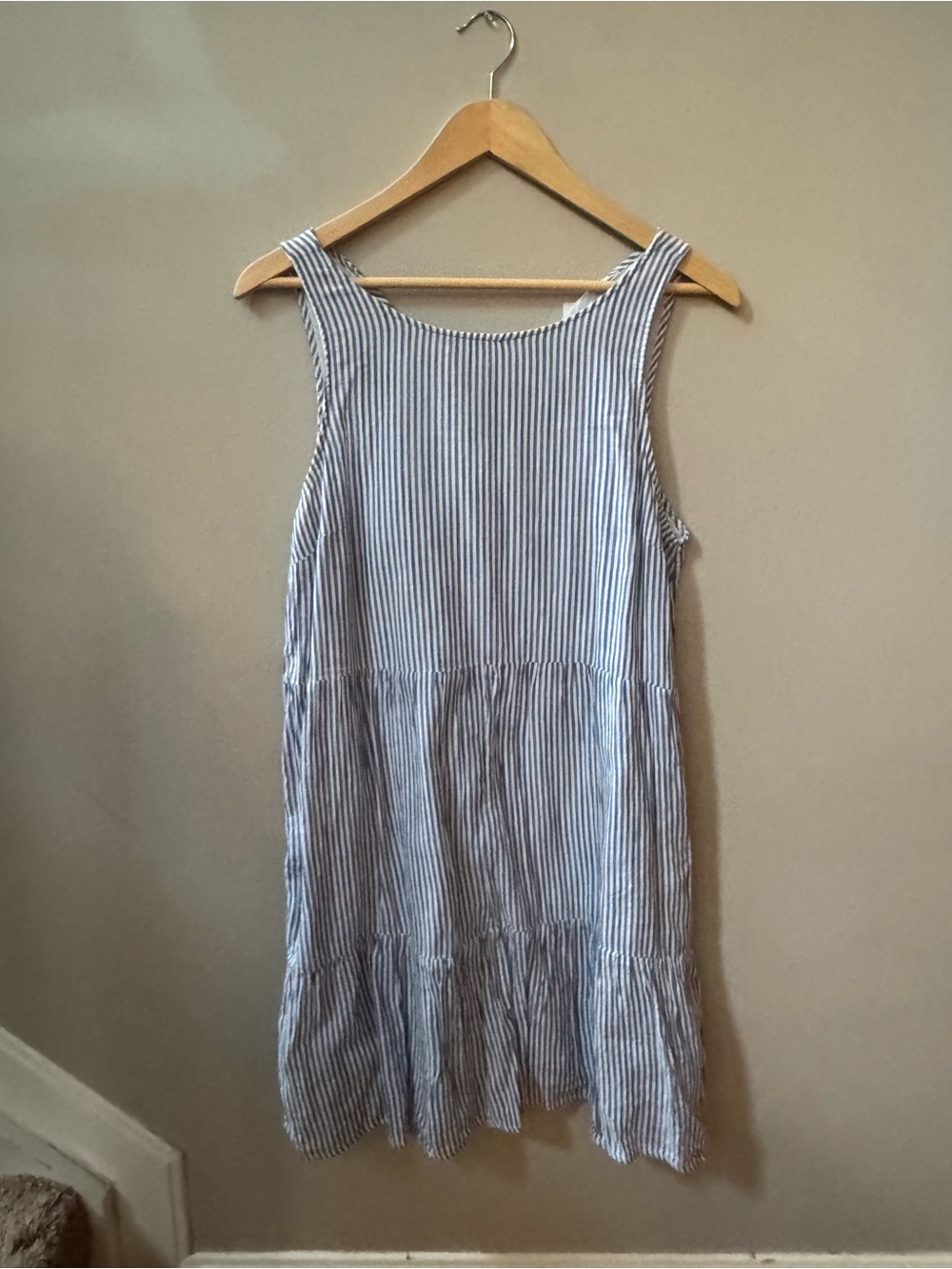 Old Navy Blue and White Striped Sleeveless Tiered Sundress